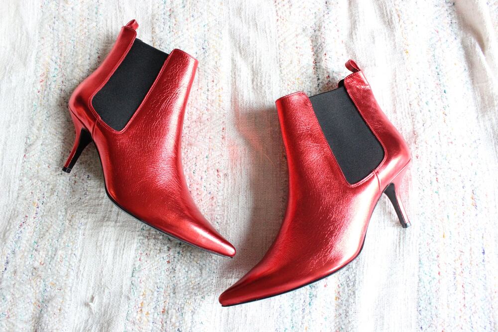 Anine Bing Stevie Metallic Red Kitten Heel Ankle Boots Size 40
